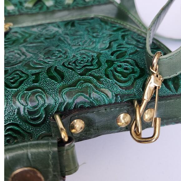 Dina Jordan Tooled Leather Shoulder Bag Sea Green Floral Metal Hardware VTG - Picture 4 of 8